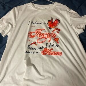 SHEIN White Tee with Red Angel Print